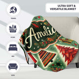 Colorful Christmas Trees Gifts Snowflakes Festive Holiday Seamless  Personalised Custom Name Super Soft Fleece Blanket Bed Sofa Throw