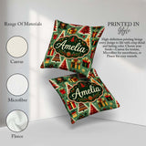 Custom Name Colorful Christmas Trees Snowflakes Festive Seamless Square Filled Cushion Throw Pillow Sofa Bed Home Decor Zip Washable UK Made