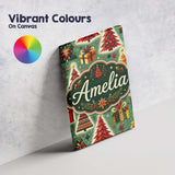 Personalised Name Colorful Christmas Trees Custom  Unique Gift Idea Elegant Feature Canvas Wall Art Print Decor Picture Ready to Hang