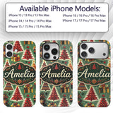 Colorful Christmas Trees Gifts Snowflakes Festive Custom Name Protective Phone Case Mobile Cover Durable Everyday Smartphone Shock Resistant