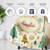 Whimsical Christmas Trees Candy Canes Snowflakes Holiday Seamless  Personalised Custom Name Super Soft Fleece Blanket Bed Sofa Throw