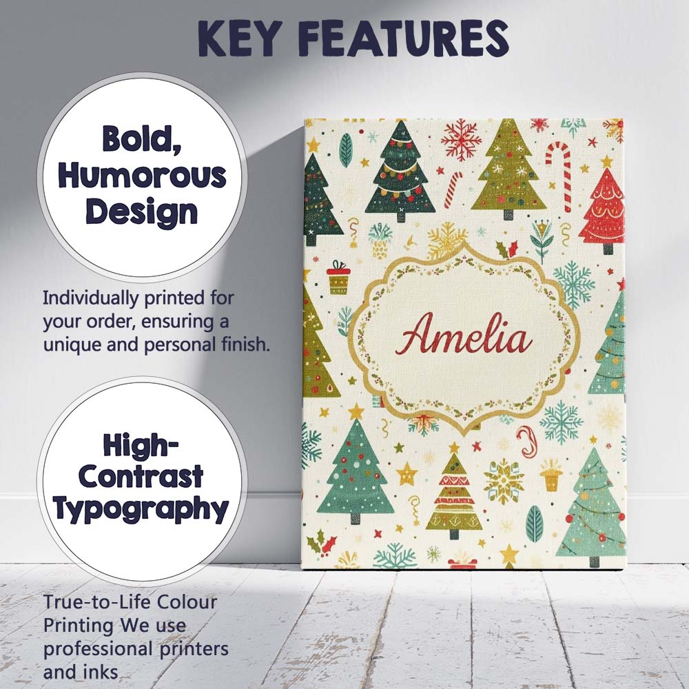 Personalised Name Whimsical Christmas Trees Custom  Bespoke Interior Contemporary Canvas Wall Art Print Decor Picture Ready to Hang