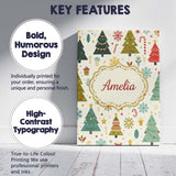 Personalised Name Whimsical Christmas Trees Custom  Bespoke Interior Contemporary Canvas Wall Art Print Decor Picture Ready to Hang