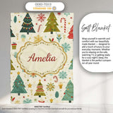 Whimsical Christmas Trees Candy Canes Snowflakes Holiday Seamless  Personalised Custom Name Super Soft Fleece Blanket Bed Sofa Throw