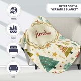 Whimsical Christmas Trees Candy Canes Snowflakes Holiday Seamless  Personalised Custom Name Super Soft Fleece Blanket Bed Sofa Throw