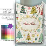 Whimsical Christmas Trees Candy Canes Snowflakes Holiday Seamless  Personalised Custom Name Super Soft Fleece Blanket Bed Sofa Throw