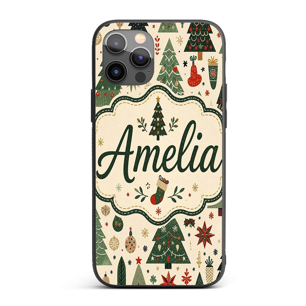 Scandinavian Christmas Trees Ornaments Snowflakes Custom Name Protective Phone Case Mobile Cover Durable Everyday Smartphone Shock Resistant