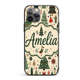 Scandinavian Christmas Trees Ornaments Snowflakes Custom Name Protective Phone Case Mobile Cover Durable Everyday Smartphone Shock Resistant