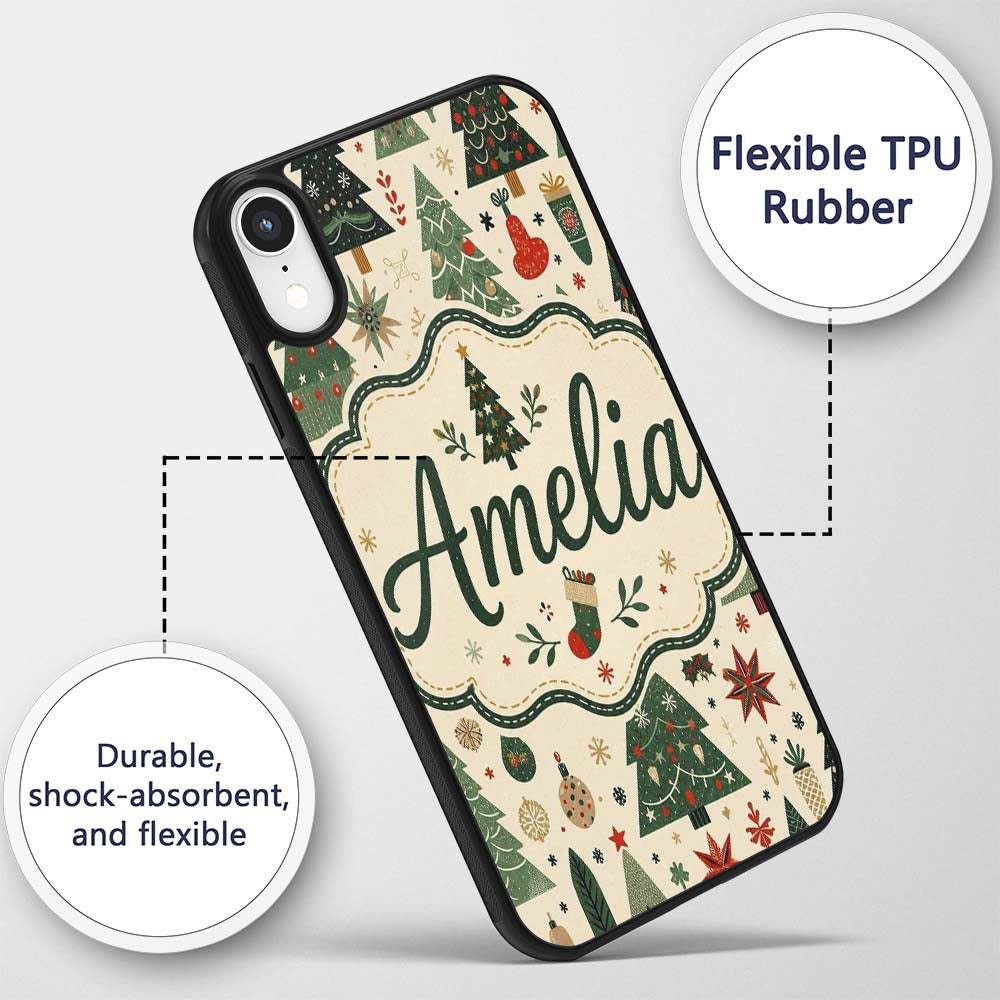 Scandinavian Christmas Trees Ornaments Snowflakes Custom Name Protective Phone Case Mobile Cover Durable Everyday Smartphone Shock Resistant