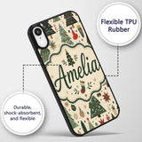 Scandinavian Christmas Trees Ornaments Snowflakes Custom Name Protective Phone Case Mobile Cover Durable Everyday Smartphone Shock Resistant