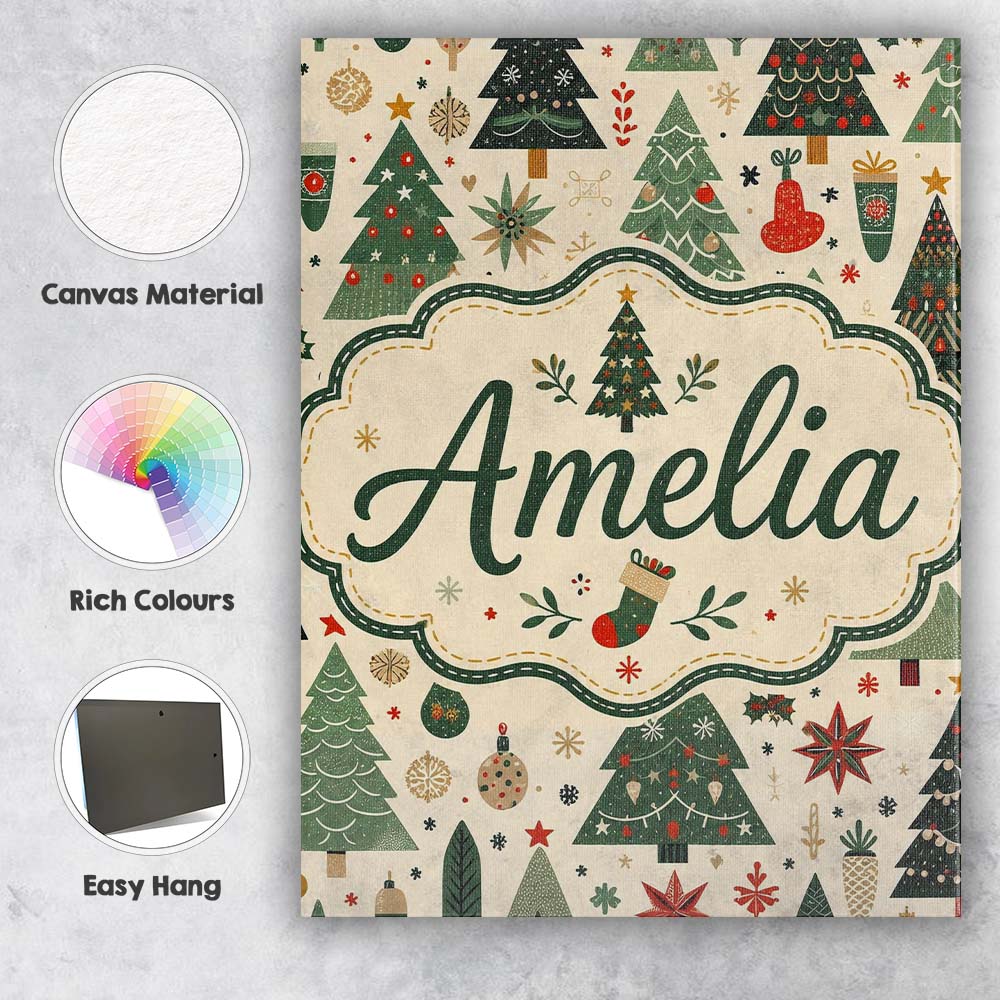 Personalised Name Scandinavian Christmas Custom  Unique Gift Idea Elegant Feature Canvas Wall Art Print Decor Picture Ready to Hang