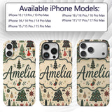 Scandinavian Christmas Trees Ornaments Snowflakes Custom Name Protective Phone Case Mobile Cover Durable Everyday Smartphone Shock Resistant