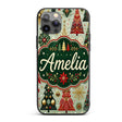 Elegant Festive Christmas Trees Snowflakes Gold Custom Name Protective Phone Case Mobile Cover Durable Everyday Smartphone Shock Resistant