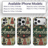 Elegant Festive Christmas Trees Snowflakes Gold Custom Name Protective Phone Case Mobile Cover Durable Everyday Smartphone Shock Resistant
