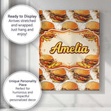 Personalised Name Sketch Style Burger Seamless Pattern Fast Food Custom  Interior Canvas Wall Art Print Decor Picture Ready to Hang
