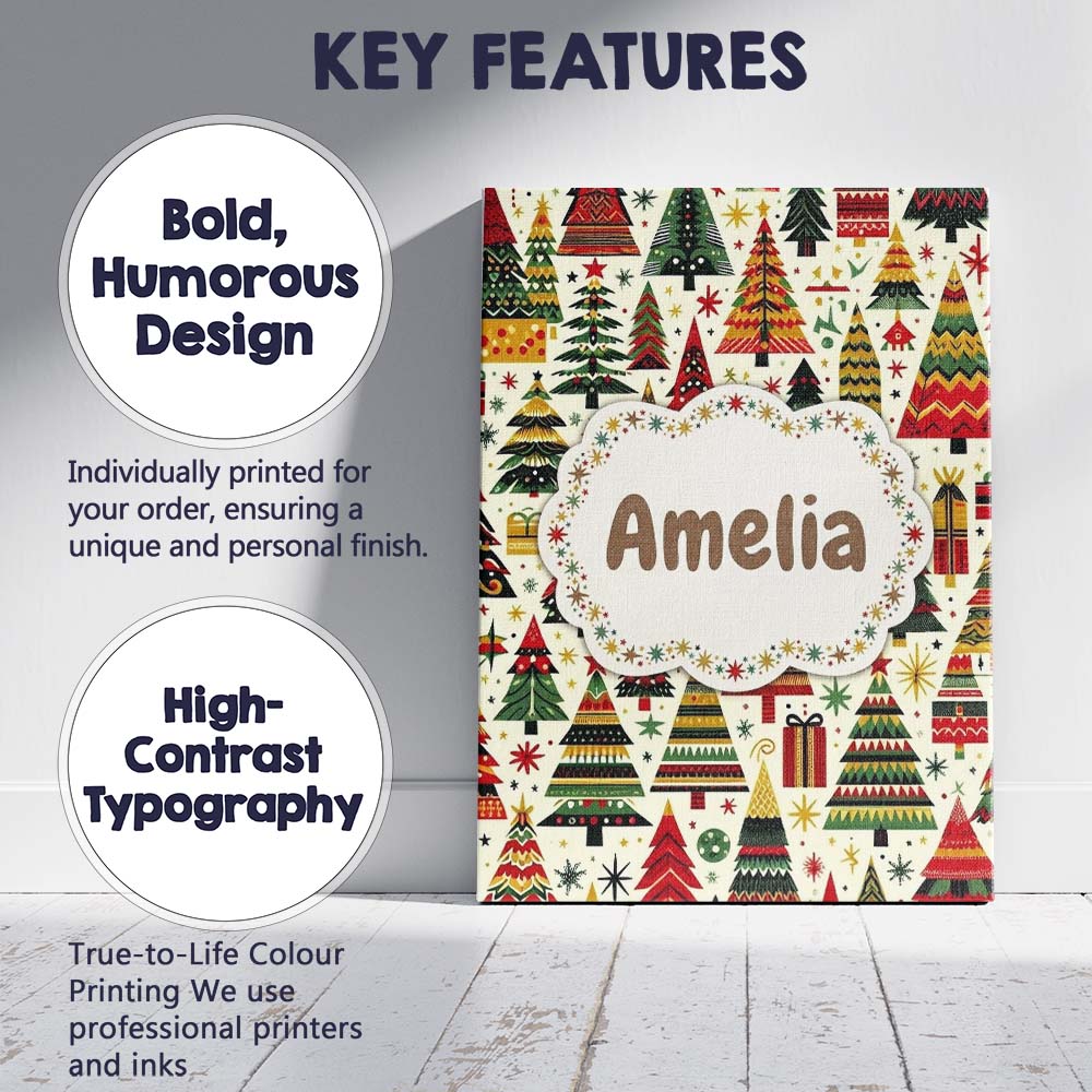 Personalised Name Vibrant Nordic Christmas Custom  Unique Gift Idea Elegant Feature Canvas Wall Art Print Decor Picture Ready to Hang