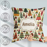 Custom Name Vibrant Nordic Christmas Trees Gifts Festive Holiday Square Filled Cushion Throw Pillow Sofa Bed Home Decor Zip Washable UK Made