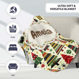 Vibrant Nordic Christmas Trees Gifts Stars Festive Holiday Seamless  Personalised Custom Name Super Soft Fleece Blanket Bed Sofa Throw