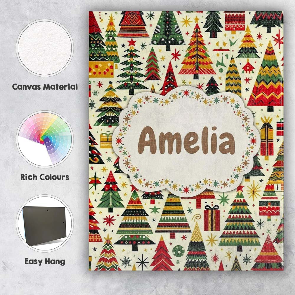 Personalised Name Vibrant Nordic Christmas Custom  Unique Gift Idea Elegant Feature Canvas Wall Art Print Decor Picture Ready to Hang