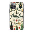 Elegant Christmas Trees Gold Green Red Stars Custom Name Protective Phone Case Mobile Cover Durable Everyday Smartphone Shock Resistant