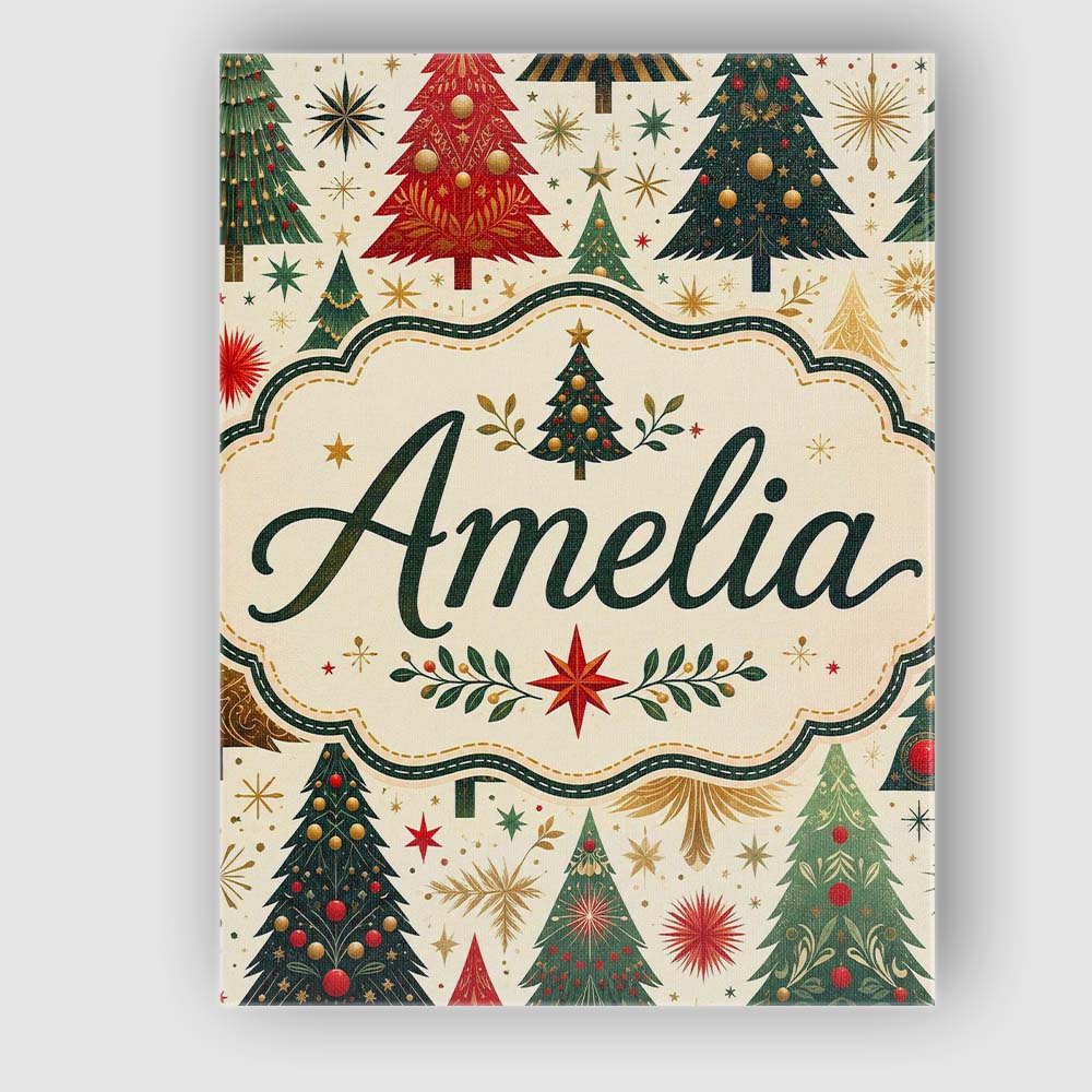 Personalised Name Elegant Christmas Trees Custom  Bespoke Decorative Contemporary Canvas Wall Art Print Decor Picture Ready to Hang