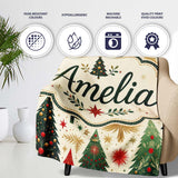 Elegant Christmas Trees Gold Green Red Stars Festive Seamless Lovely  Personalised Custom Name Super Soft Fleece Blanket Bed Sofa Throw