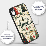 Elegant Christmas Trees Gold Green Red Stars Custom Name Protective Phone Case Mobile Cover Durable Everyday Smartphone Shock Resistant