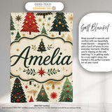 Elegant Christmas Trees Gold Green Red Stars Festive Seamless Lovely  Personalised Custom Name Super Soft Fleece Blanket Bed Sofa Throw