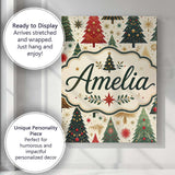 Personalised Name Elegant Christmas Trees Custom  Bespoke Decorative Contemporary Canvas Wall Art Print Decor Picture Ready to Hang