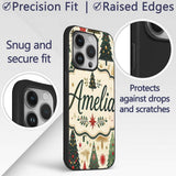 Elegant Christmas Trees Gold Green Red Stars Custom Name Protective Phone Case Mobile Cover Durable Everyday Smartphone Shock Resistant