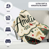 Elegant Christmas Trees Gold Green Red Stars Festive Seamless Lovely  Personalised Custom Name Super Soft Fleece Blanket Bed Sofa Throw