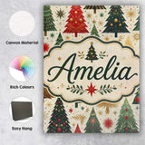Personalised Name Elegant Christmas Trees Custom  Bespoke Decorative Contemporary Canvas Wall Art Print Decor Picture Ready to Hang