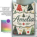 Elegant Christmas Trees Gold Green Red Stars Festive Seamless Lovely  Personalised Custom Name Super Soft Fleece Blanket Bed Sofa Throw