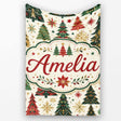 Ornate Christmas Trees Snowflakes Stars Vintage Holiday Seamless  Personalised Custom Name Super Soft Fleece Blanket Bed Sofa Throw