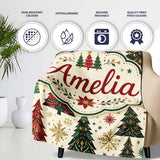 Ornate Christmas Trees Snowflakes Stars Vintage Holiday Seamless  Personalised Custom Name Super Soft Fleece Blanket Bed Sofa Throw