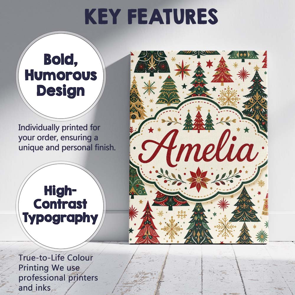 Personalised Name Ornate Christmas Trees Custom  Unique Gift Idea Elegant Feature Canvas Wall Art Print Decor Picture Ready to Hang