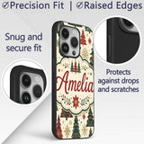 Ornate Christmas Trees Snowflakes Stars Vintage Custom Name Protective Phone Case Mobile Cover Durable Everyday Smartphone Shock Resistant