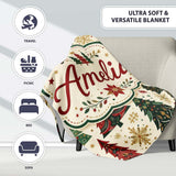 Ornate Christmas Trees Snowflakes Stars Vintage Holiday Seamless  Personalised Custom Name Super Soft Fleece Blanket Bed Sofa Throw