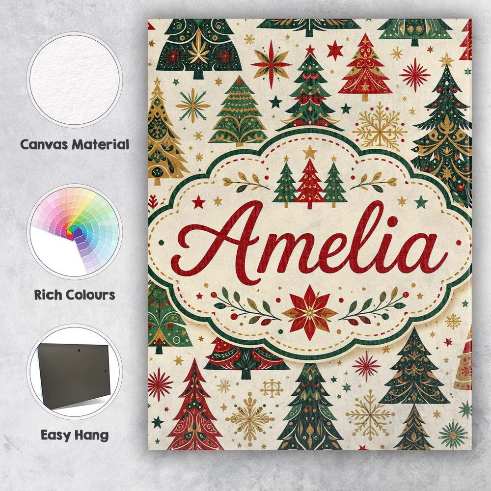 Personalised Name Ornate Christmas Trees Custom  Unique Gift Idea Elegant Feature Canvas Wall Art Print Decor Picture Ready to Hang