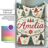Ornate Christmas Trees Snowflakes Stars Vintage Holiday Seamless  Personalised Custom Name Super Soft Fleece Blanket Bed Sofa Throw