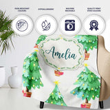 Watercolor Christmas Trees with Lights in Pots Cute Holiday Seamless  Personalised Custom Name Super Soft Fleece Blanket Bed Sofa Throw