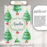 Watercolor Christmas Trees with Lights in Pots Cute Holiday Seamless  Personalised Custom Name Super Soft Fleece Blanket Bed Sofa Throw
