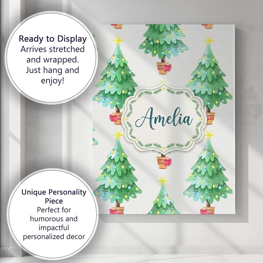 Personalised Name Watercolor Christmas Custom  Modern Room Accent Elegant Feature Canvas Wall Art Print Decor Picture Ready to Hang