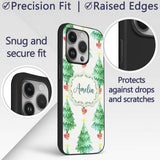 Watercolor Christmas Trees with Lights in Pots Custom Name Protective Phone Case Mobile Cover Durable Everyday Smartphone Shock Resistant