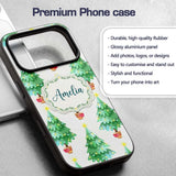 Watercolor Christmas Trees with Lights in Pots Custom Name Protective Phone Case Mobile Cover Durable Everyday Smartphone Shock Resistant