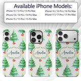 Watercolor Christmas Trees with Lights in Pots Custom Name Protective Phone Case Mobile Cover Durable Everyday Smartphone Shock Resistant