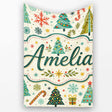 Playful Christmas Trees Candy Canes Snowflakes Festive Seamless  Personalised Custom Name Super Soft Fleece Blanket Bed Sofa Throw