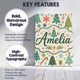 Personalised Name Playful Christmas Trees Custom  Unique Gift Idea Elegant Feature Canvas Wall Art Print Decor Picture Ready to Hang