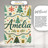 Playful Christmas Trees Candy Canes Snowflakes Festive Seamless  Personalised Custom Name Super Soft Fleece Blanket Bed Sofa Throw