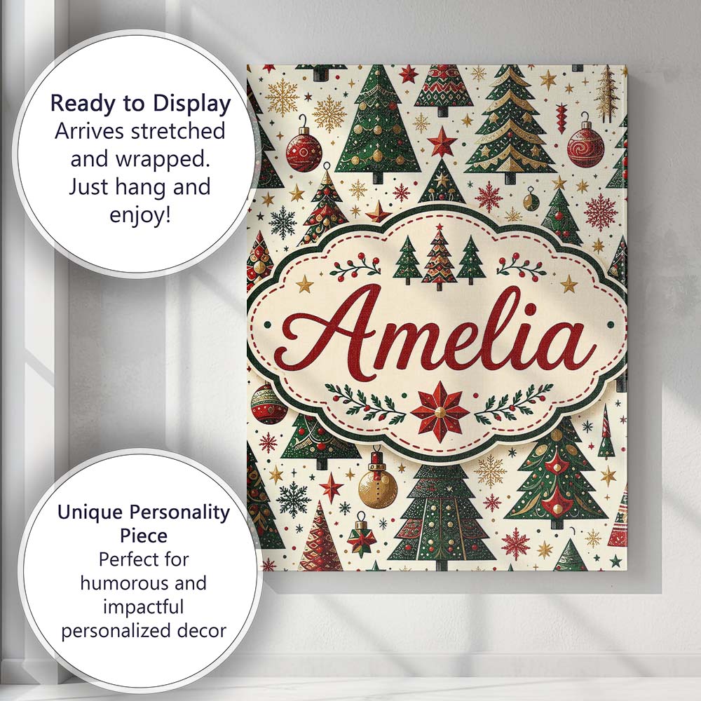 Personalised Name Classic Christmas Trees Custom  Unique Gift Idea Elegant Feature Canvas Wall Art Print Decor Picture Ready to Hang